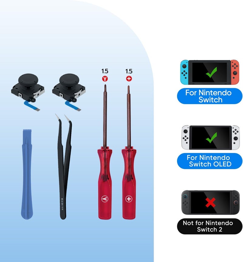 Wigearss Replacement Analog Joystick for Nintendo Switch, Switch OLED, Switch Lite, Joystick Repair Kit with Tools,+&Y-Screwdriver, Pry Tool, Tweezer Kit Fix Joy-Con Drift - Black - Image 2